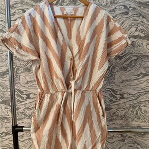 Lou & Grey Tan and White Striped Shorts Jumpsuit